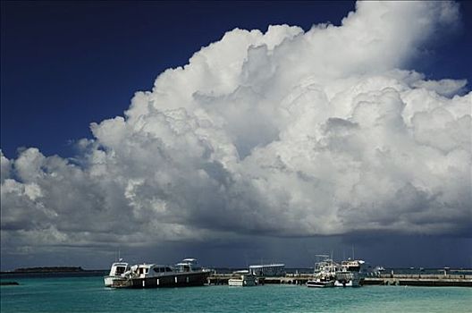 氛围,云,上方,满月,胜地,马尔代夫,印度洋