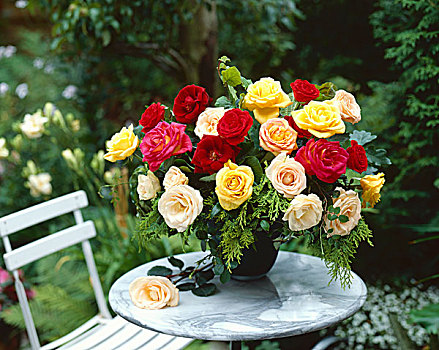 花瓶,玫瑰,大理石,桌子,花园