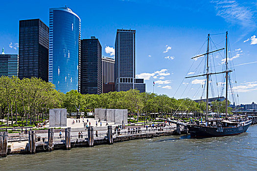 高桅横帆船,停靠,炮台公园,纽约,美国