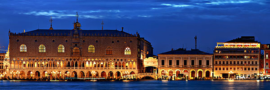威尼斯,天际线,夜晚,宫殿,历史,建筑,全景,意大利