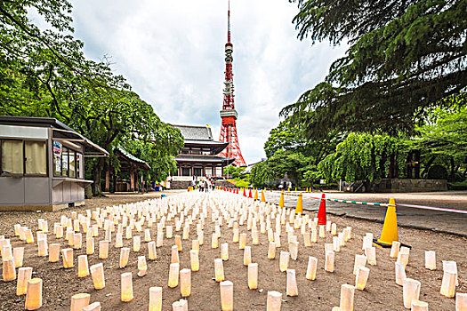 广场,许多,蜡烛,靠近,东京塔