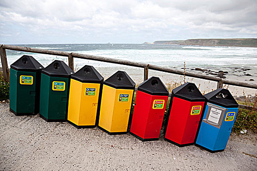 垃圾,分隔,海滩,康沃尔,英格兰,英国,欧洲