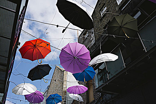 街道,装饰,都柏林,爱尔兰,彩色,伞,悬吊,线,高处