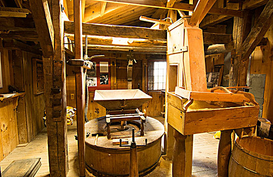 佛蒙特州,著名,老,博物馆,1780年,室内,锯木场,研磨机,小麦,机械