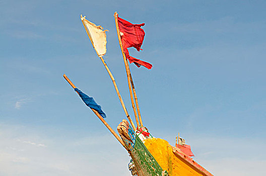 毛里塔尼亚,彩色,旗帜,渔船