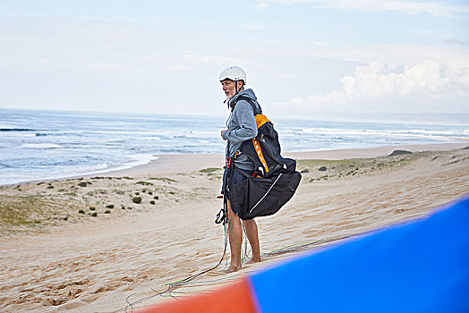 滑翔伞,降落伞,背包,海滩