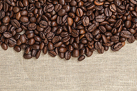 堆积,咖啡豆,粗麻布,背景