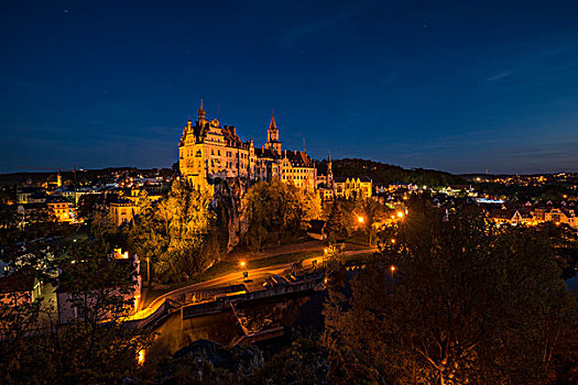 城堡,夜晚,巴登符腾堡,德国,欧洲
