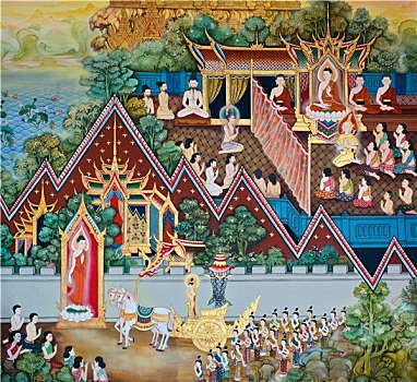 壁画,佛教艺术,泰国,庙宇