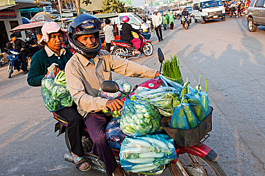 柬埔寨,收获,人,摩托车