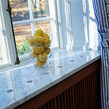 柠檬,碗,窗