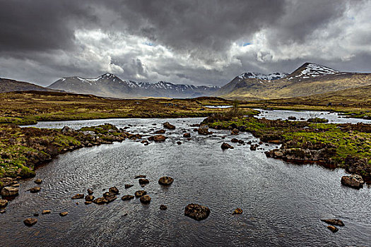 荒野,风景,河,乌云,兰诺克沼泽,苏格兰,英国