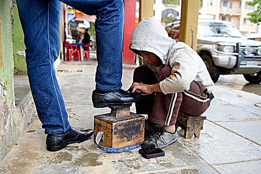 擦鞋,男孩,10岁,街道,孩子,玻利维亚,南美