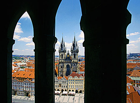 泰恩教堂,市政厅,老城广场,布拉格,捷克共和国
