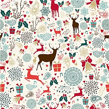旧式,圣诞节,驯鹿,无缝,图案