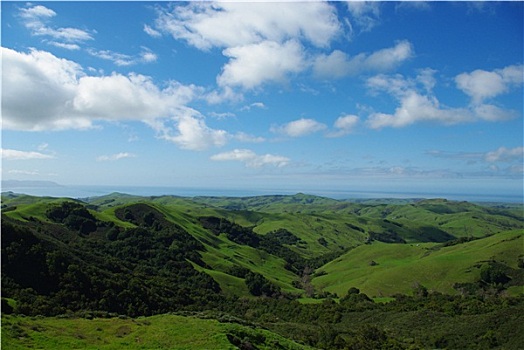 绿色,山,太平洋,摩洛湾,远景,加利福尼亚