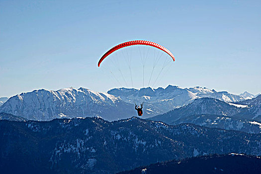 滑翔伞,山,兰格丽斯,上巴伐利亚,巴伐利亚,德国,欧洲