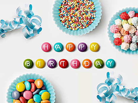 生日快乐,书写,糖豆,纸杯,满,糖,球,装饰,蛋糕