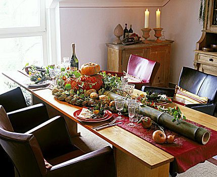 秋天,餐桌,南瓜,竹子