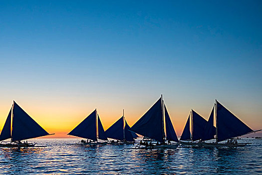 帆船,日落,白色背景,海滩,长滩岛,阿克兰,省,西部,米沙鄢,菲律宾,亚洲