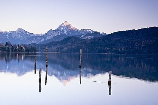 柱子,水中,湖,巴伐利亚,德国