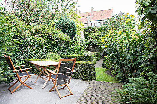 庭院家具,平台,茂密,绿色,花园