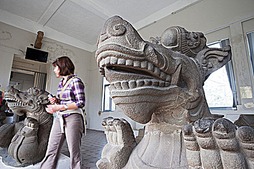 越南,岘港,博物馆,鞑靼,雕塑,砂岩,雕刻,水生,怪兽