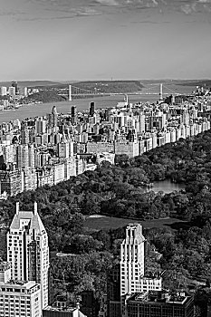 美国,纽约,俯视图,西部,曼哈顿,中央公园,石头,注视,秋天