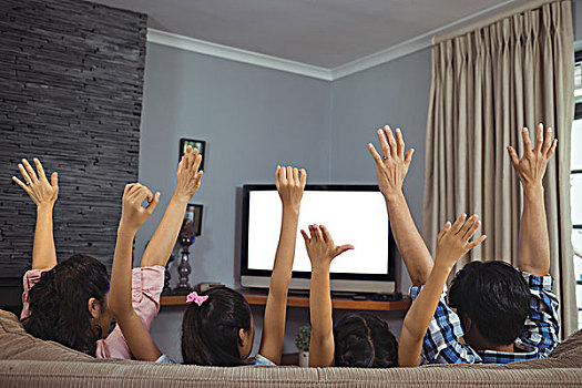 家庭,看电视,一起,客厅,在家