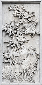 灰色花鸟图案砖雕