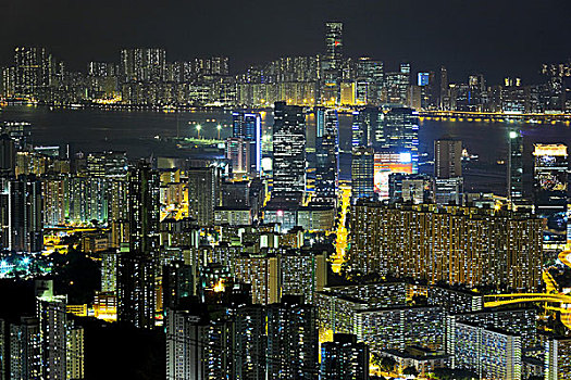 香港,拥挤,建筑,夜晚