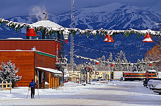 越野滑雪,市区,街道,白鲑,蒙大拿