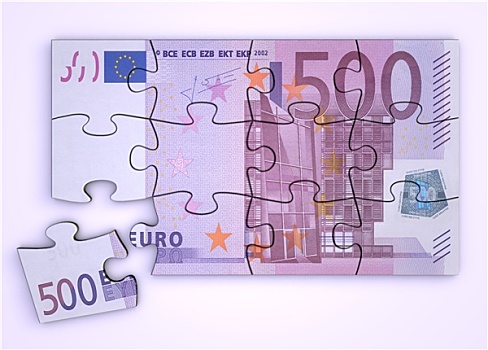 500欧元,钞票,拼图,俯视