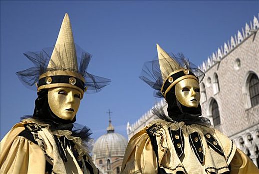 两个,金色,面具,威尼斯,意大利