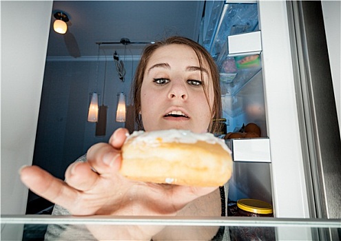 女人,头像,甜甜圈,电冰箱