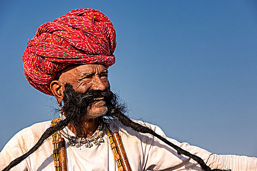 头像,老人,男人,长,胡须,穿,缠头巾,普什卡,拉贾斯坦邦,印度,亚洲