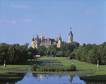 城堡,修威林,宫苑,公园,梅克伦堡州,德国,欧洲
