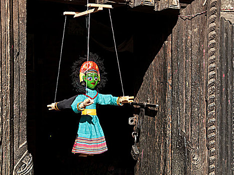 牵线木偶,纪念品,销售,街道,巴克塔普尔,加德满都,尼泊尔,南亚