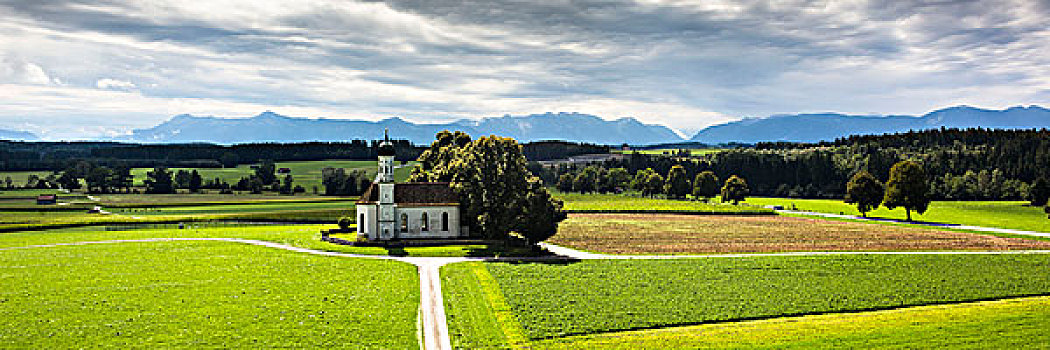 教堂,靠近,巴伐利亚,山麓,阿尔卑斯山