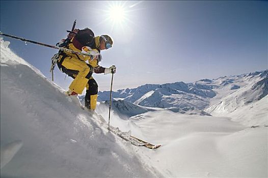 男人,高山滑雪,楚加,瓦尔德斯半岛,极限,冬天