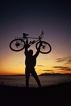 骑车,向上,日落,库克海峡,夏天,景色
