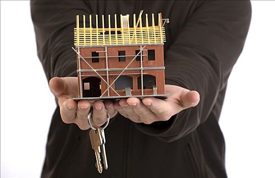 模型,房子,施工,钥匙,拿,手,象征,建筑