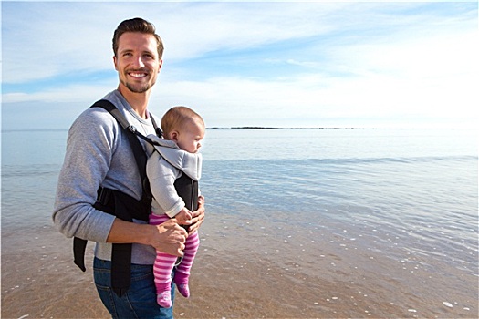 父亲,婴儿,女儿,海滩
