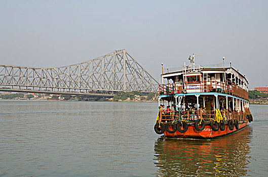 渡船,连接,加尔各答,正面,长,桥,西孟加拉,印度,亚洲