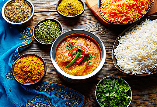 鸡肉,印度饮食,烹饪,调味品,米饭,木头