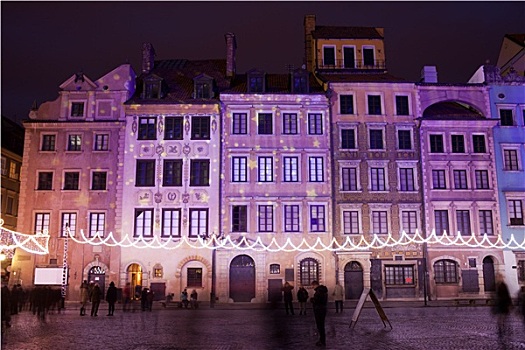阶梯状,历史,房子,夜晚,华沙