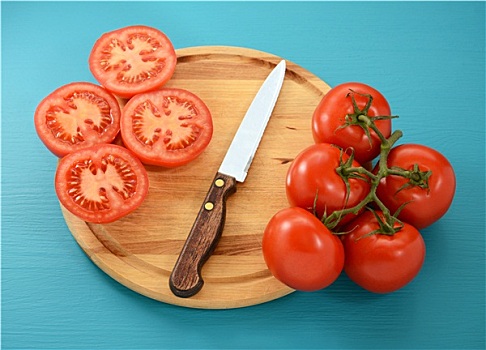 西红柿,切片,刀,木板
