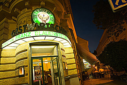 旅店,街边咖啡厅,维也纳,夜晚,奥地利