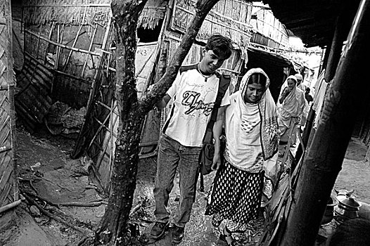 白天,丈夫,狭窄,通道,贫民窟,道路,圆点,中心,达卡,孟加拉,八月,2005年,负担
