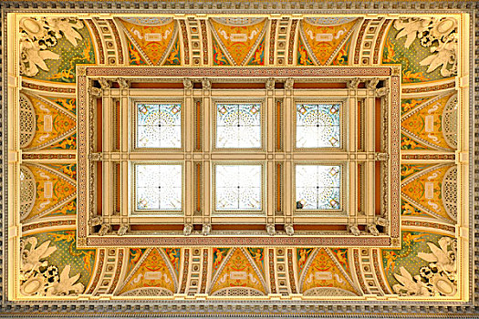 华美,天花板,玻璃,描绘,大,门廊,大厅,杰斐逊,建筑,国会图书馆,国会山,华盛顿特区,美国